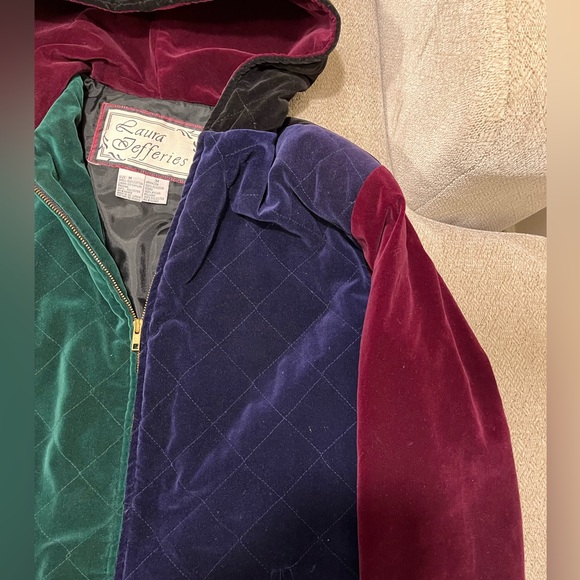 Laura Jefferies Hooded Full Zip Velvet Color Block Puffer Jacket, Women’s Medium - Picture 4 of 10